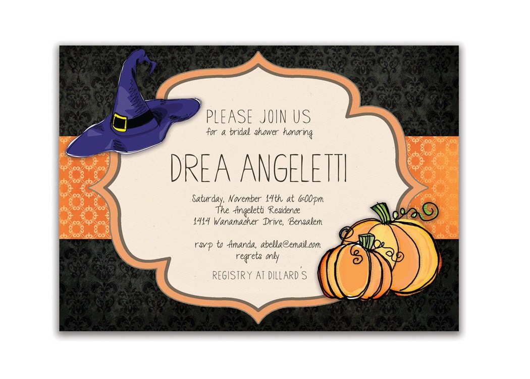 ... Halloween Baby Shower Wedding Invitation Pumpkin Witch Hat DIY Digital