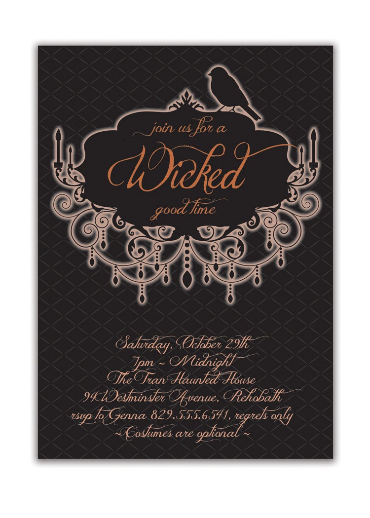 Halloween Party Invitation Adult Costume Party Invitation Gothic Raven Halloween Invitation Chandelier DIY Digital or Printed- Tran Style