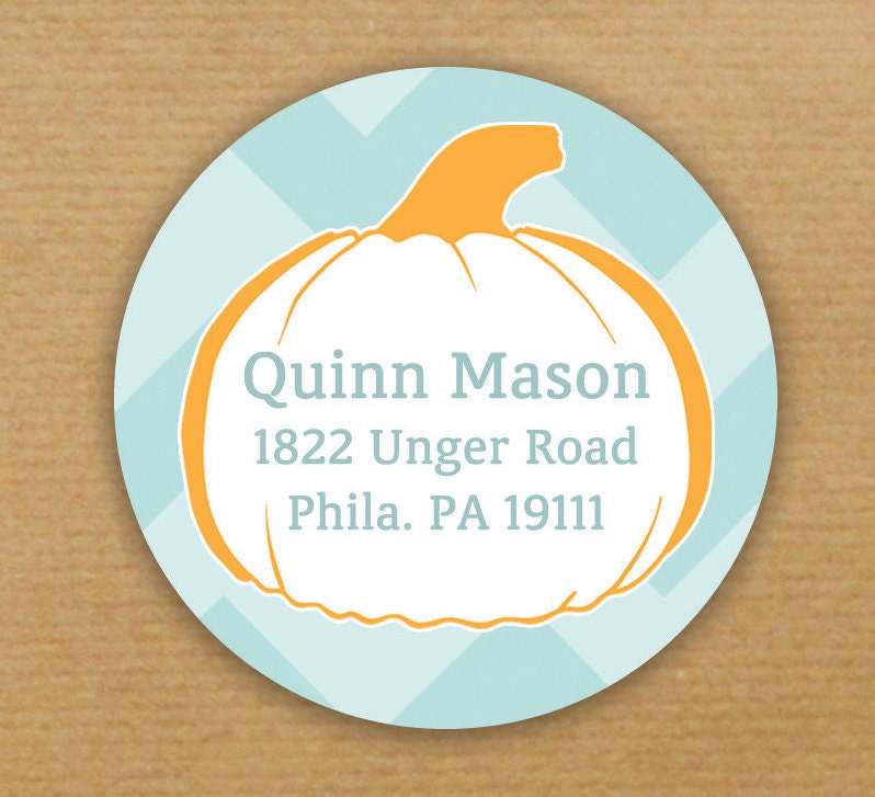 Address Labels Stickers Little Pumpkin 2 Inch Round Printable Return Address Labels Aqua Chevron DIY Digital or Printed - Quinn Collection