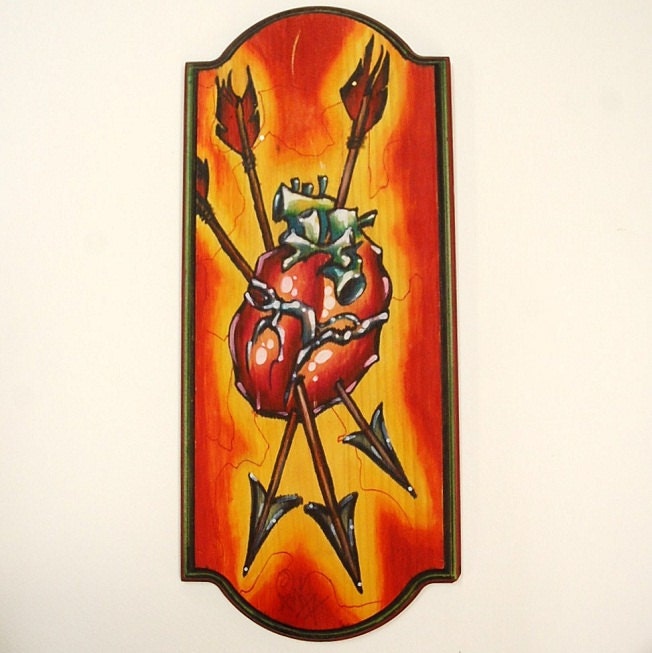 original painting, anatomical heart, vibrant colors, oil on panel