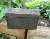 Antique Wooden Box Home Made Folk Art Hand Cut Wood Box Treasure Chest Jewelry or Trinket