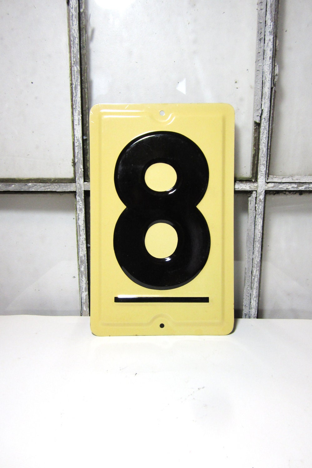 Large Antique Metal Number 8 Eight Tin Price Sign Old Gas Station Number Cream Black