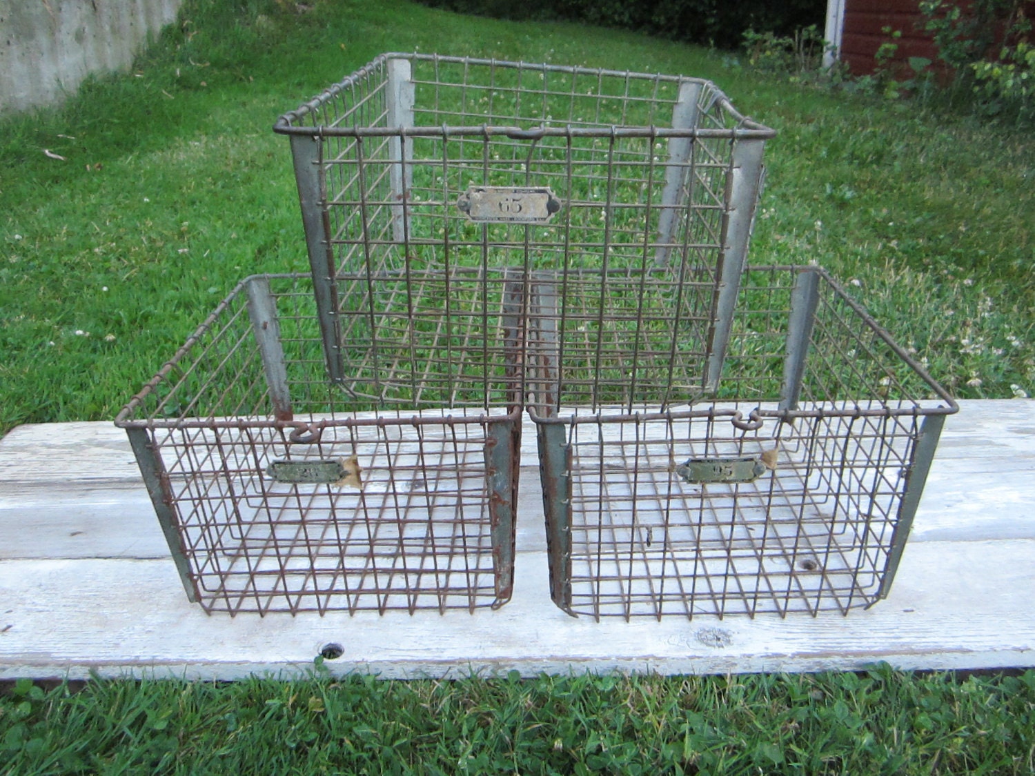 Antique Wire Industrial Machine Age Wire Baskets Vintage Gym Baskets Washburn Choice of 3