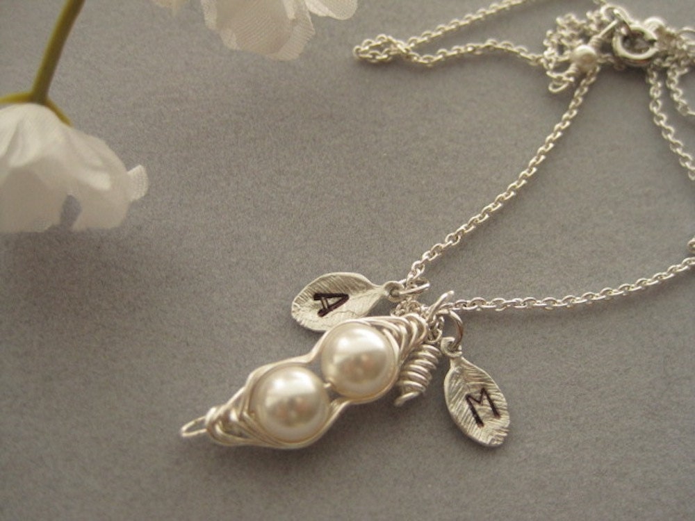 Two Necklaces, Two peas in a pod,, Personalized, initial silver leaf, for Mother in Law, for Mom, Friendship, Sister in Law, For Sister