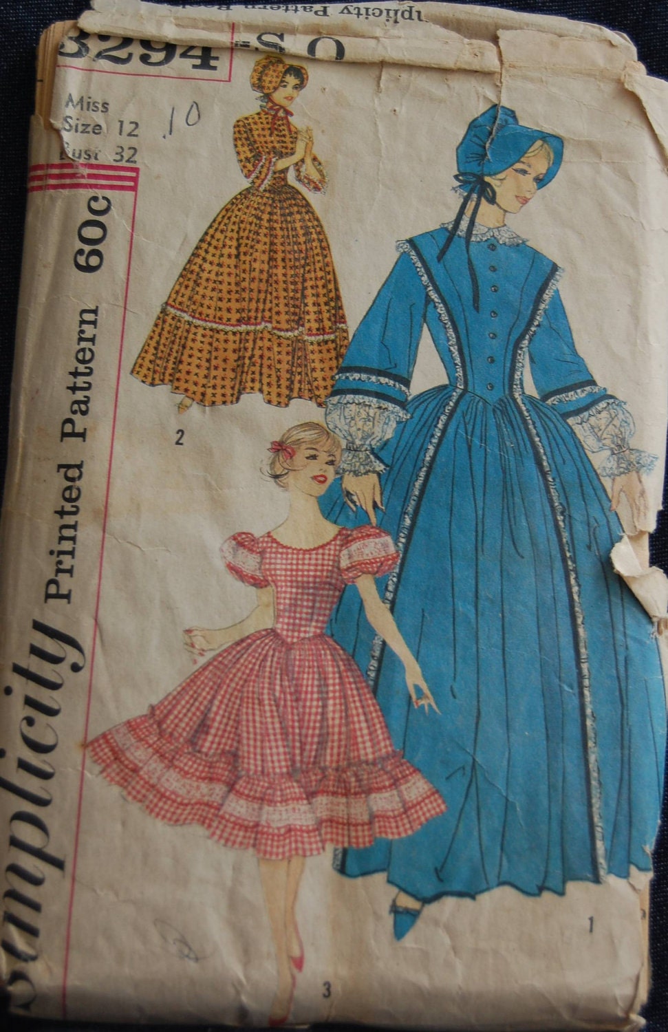 Vintage 1959 Women's Misses' Pioneer Square Dance Costume Simplicity 3294 Size 12