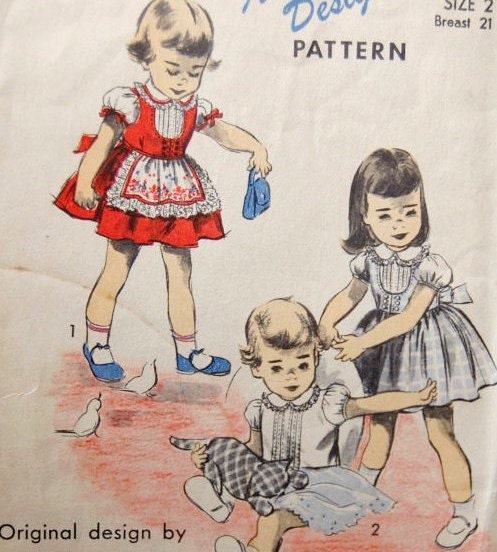 Vintage 1940s Advance American Designer Girls' Toddler Dress Pattern 5747 Size 2
