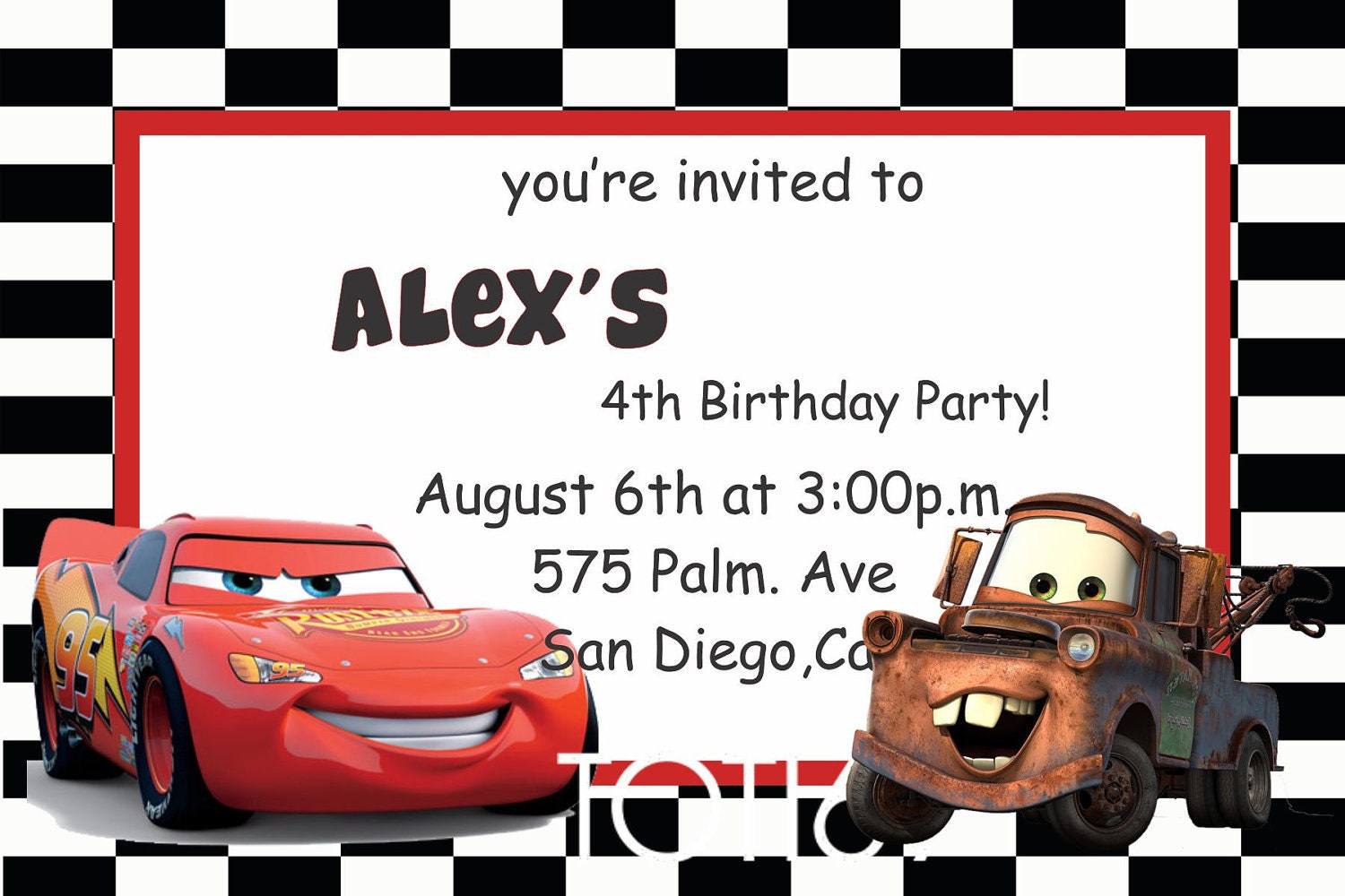 Cars Themed Invitation