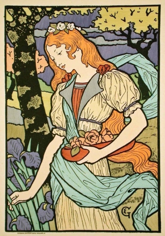 Items Similar To ART NOUVEAU Lithograph Print By Famous Illustrator