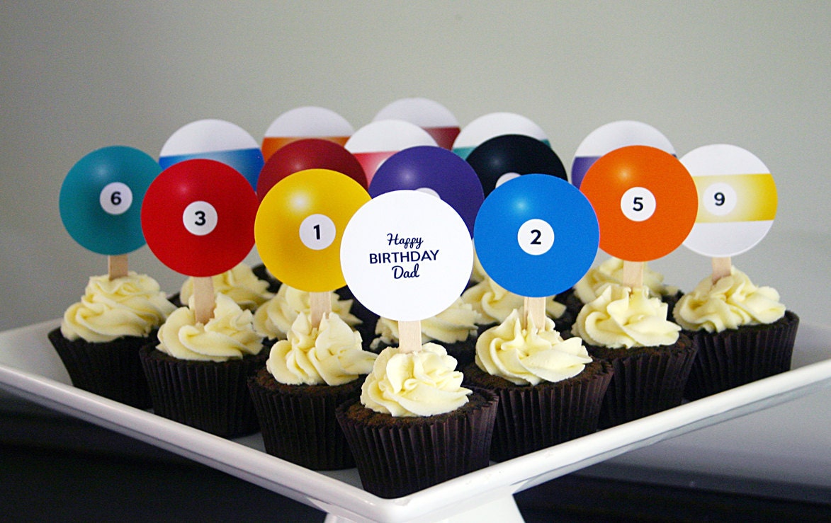 DADS BIRTHDAY Printable Cupcake Toppers - Pool and Billiard Balls plus other greetings Il_170x135