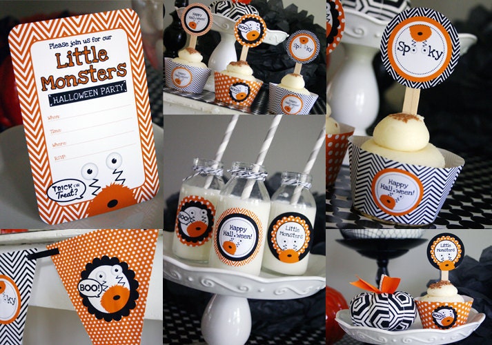 HALLOWEEN Printable Set - Little monsters - Invitation, Cupcake Toppers, Banner and more Il_570xn