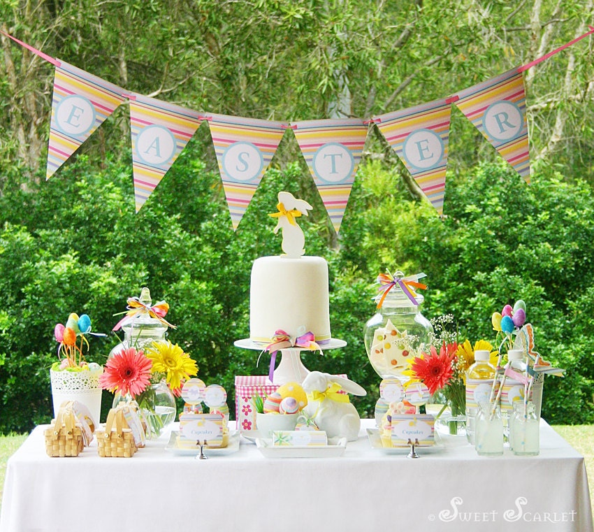 EASTER Printable Set - Includes Cupcake Toppers, Favor Tags, Candy Wrappers, Party Sign and more Il_570xn
