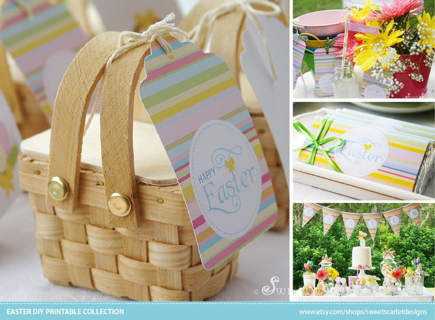 EASTER Favors Printable Set - Favor Tags, Straw Flags, Candy Bar Wrappers and more Il_570xn