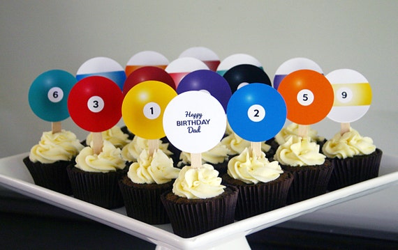 DADS BIRTHDAY Printable Cupcake Toppers - Pool and Billiard Balls plus other greetings Il_570xn