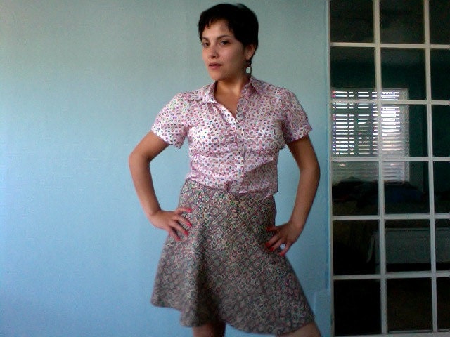 1960s Tan and Brown Tweed Pattern Mini Skirt Size M - L