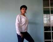 Vintage 80s White Knitted Stretch V-Neck  Sweater Size XS - S