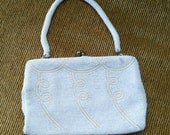 1950s Collectable White Beaded Clutch Satchel Purse by Sarne
