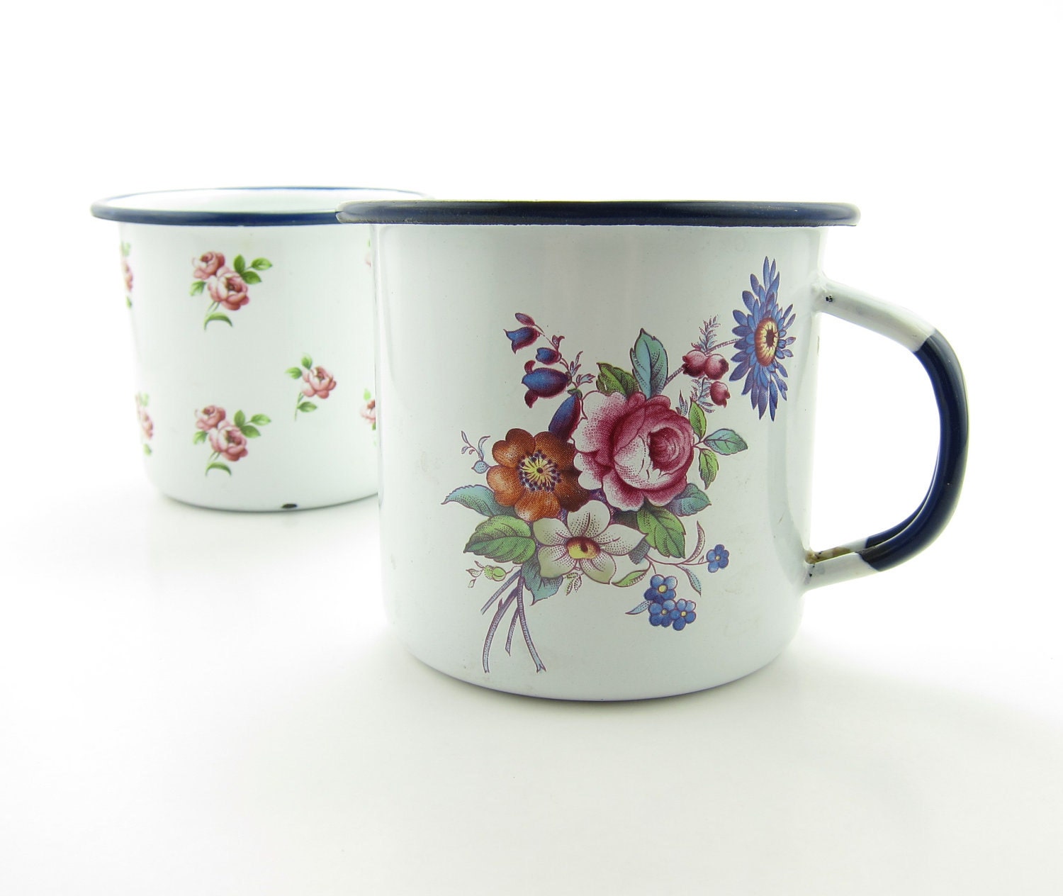 Cups Robert Roses Vintage Enamelware Mugs  rose by cups BrownEyedRoseVintage vintage
