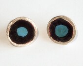 Blue Stud Earrings - Minimalist Earrings - Sterling Silver - serpilguneysudesigns