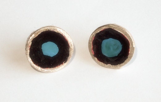 Blue Stud Earrings - Minimalist  - Sterling Silver