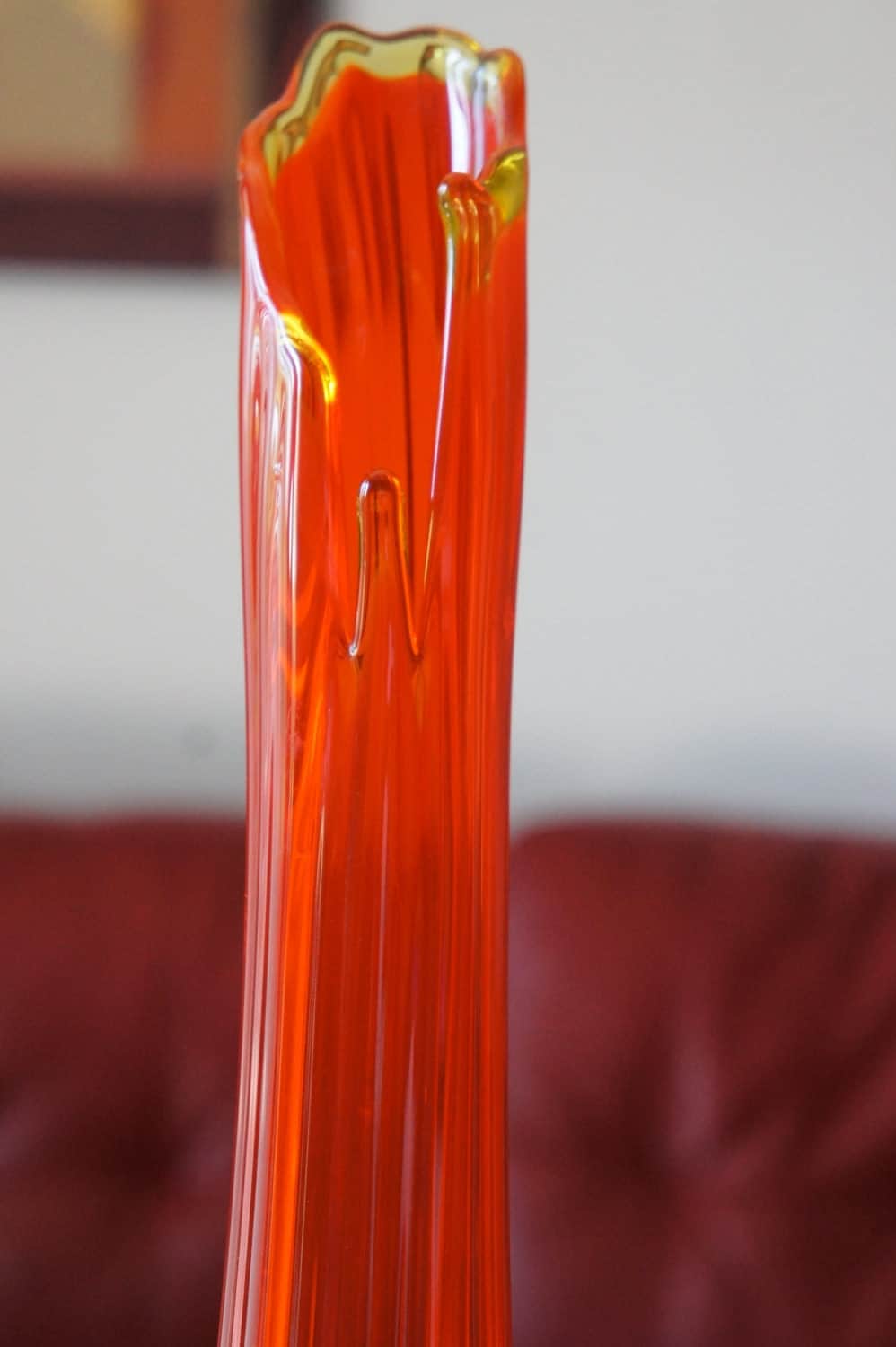 Items similar to Orange, Art Glass, Vase, Retro, Tall, Bud Vase, Footed