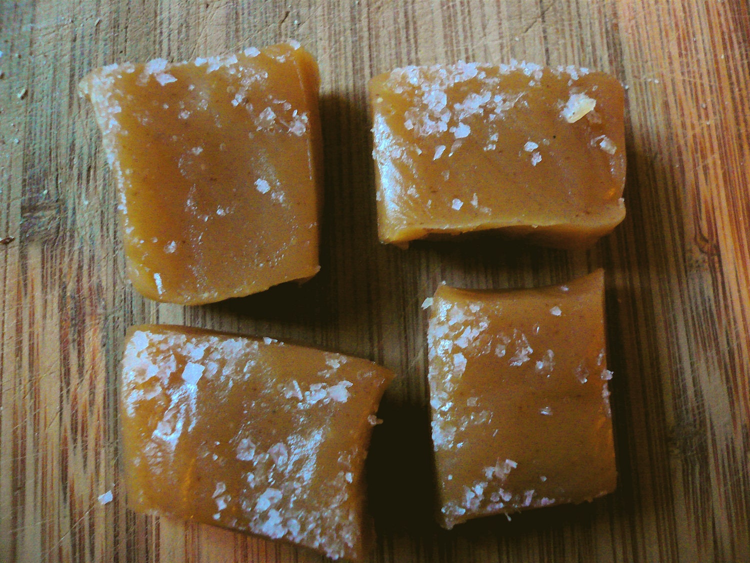 One dozen handmade organic classic vanilla fleur de sel caramels