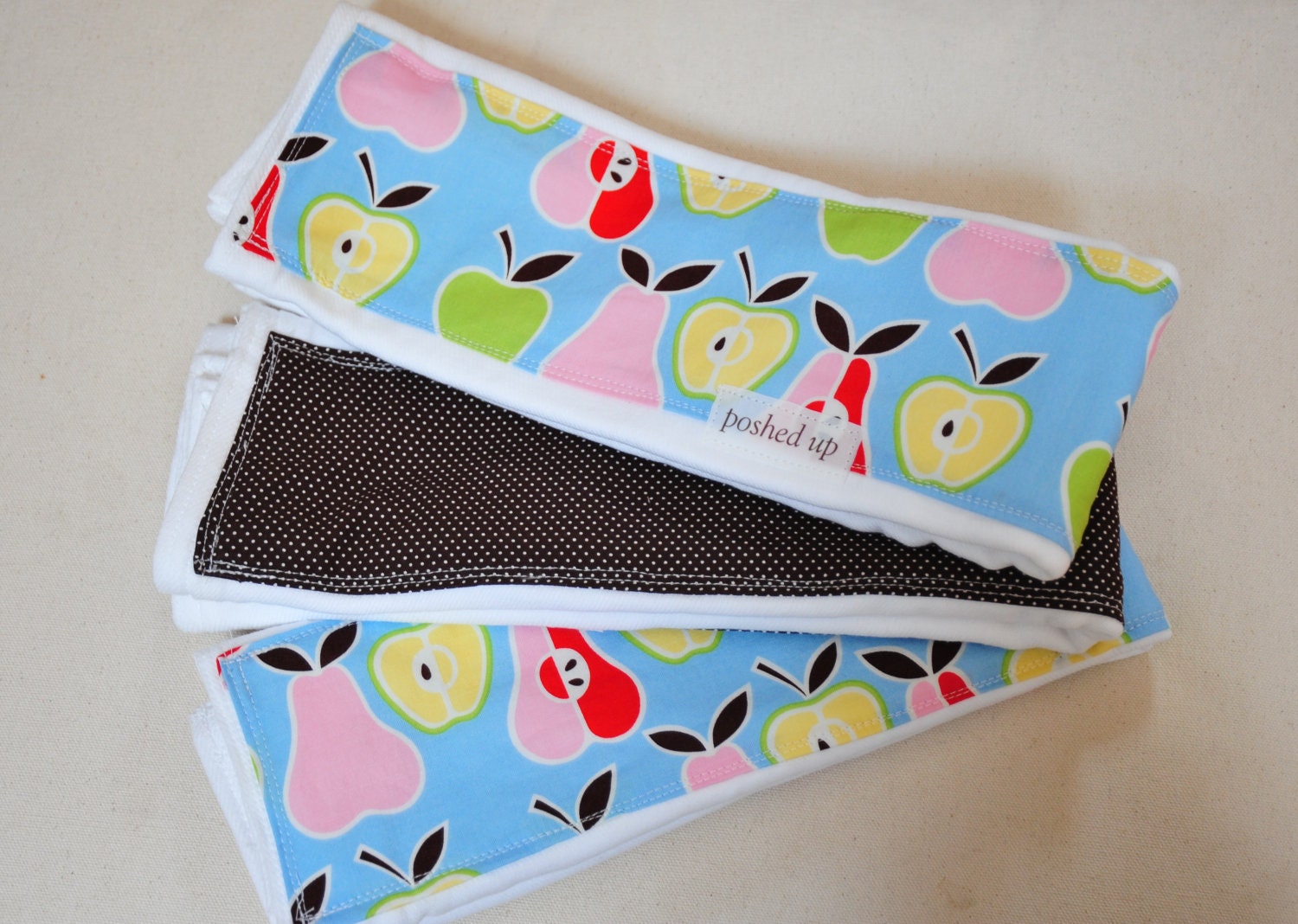 ON SALE- Set of 3 Oversized Burp Cloths in Blue Pear and Brown Dot- Gender Neutral