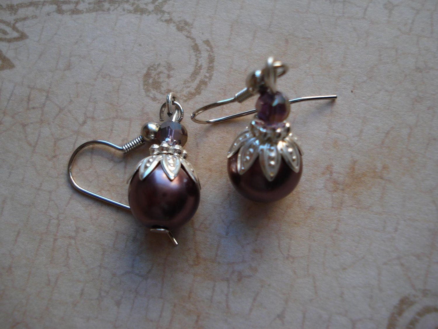 Dark Brown Colored Glass Pearl's Earring