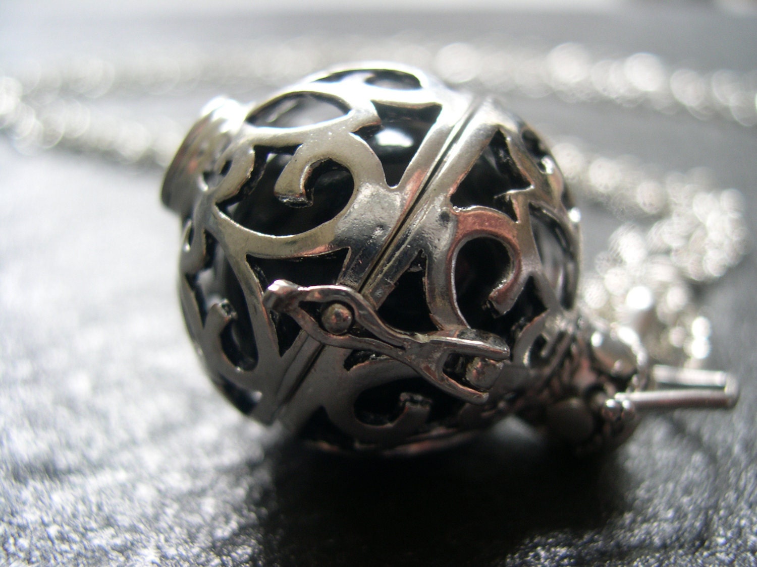Silver Pregnancy/Maternity Necklace, Mexican Bola Necklace in Black