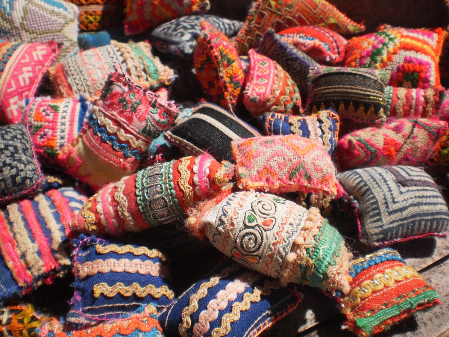 50 Textile Pockets HandMade with Upcycled Hmong Hilltribe Embroidery (More Than 50)