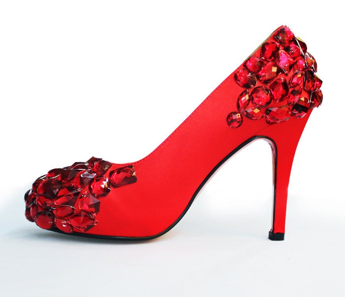 Handmad princess crystal shoes wedding shoes high heel shoes red