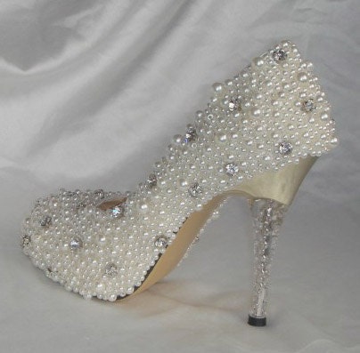 Make to order hand sewing pearl shoes Ivory