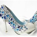 Make to order hand sew princess crystal shoes wedding shoes blue