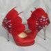 Hand sewing princess crystal shoes wedding shoes high heel with feather red