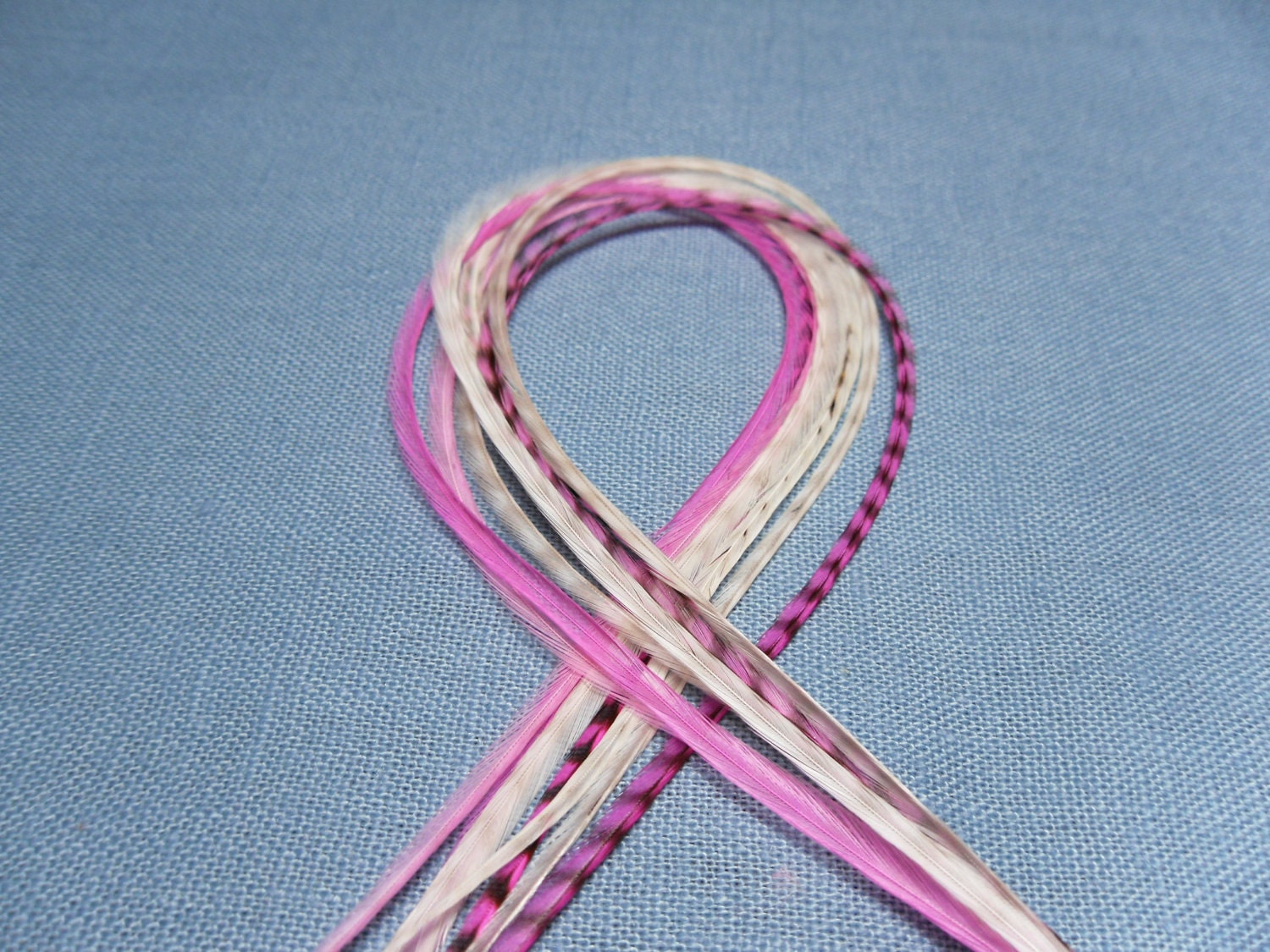 Breast Cancer Awareness Feather Extension, pink and white
