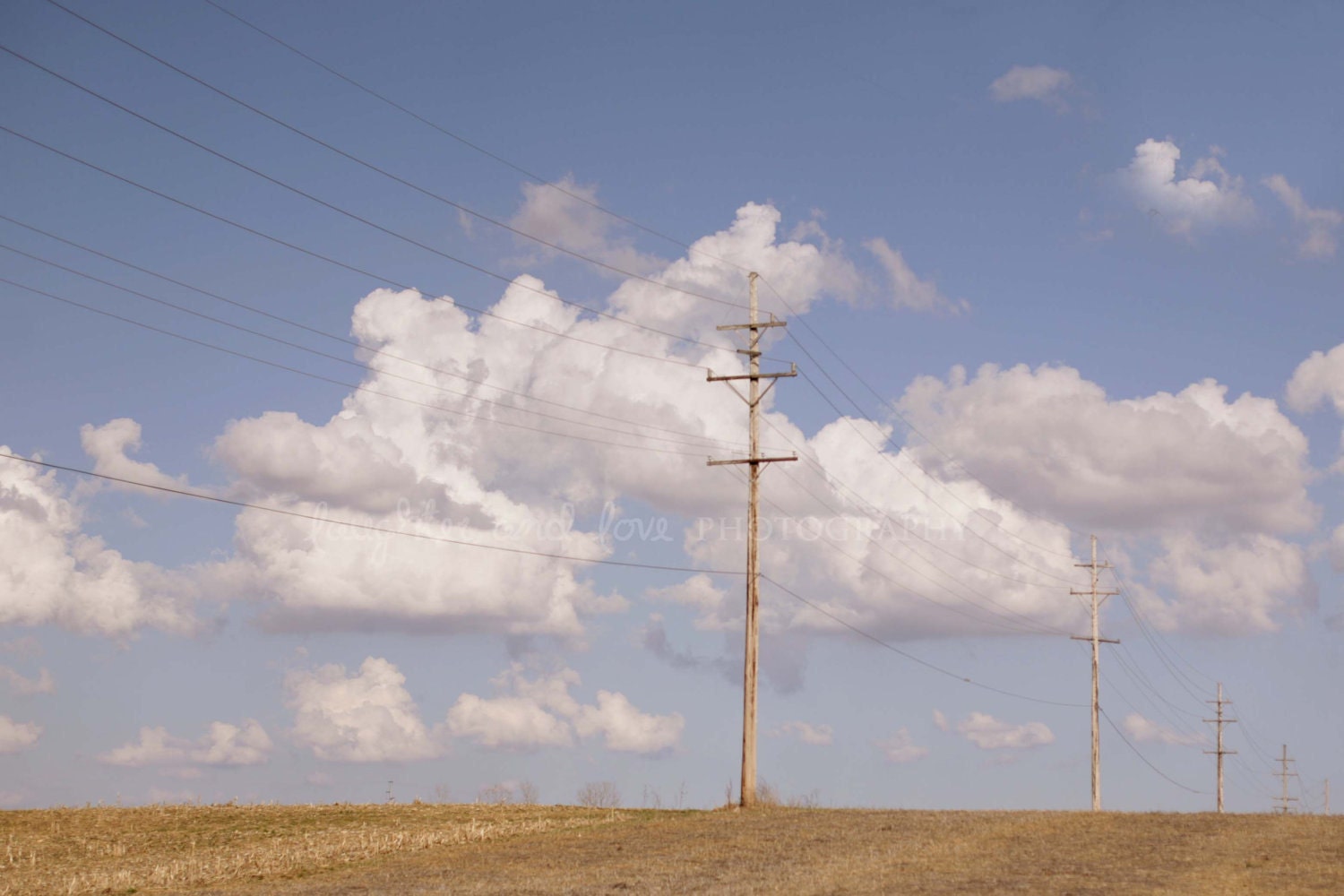 Power Lines 8x10 Fine Art Photography Vintage Retro Modern Minimalist Unisex Blue Sky Clouds Industrial Home Decor Wall Art