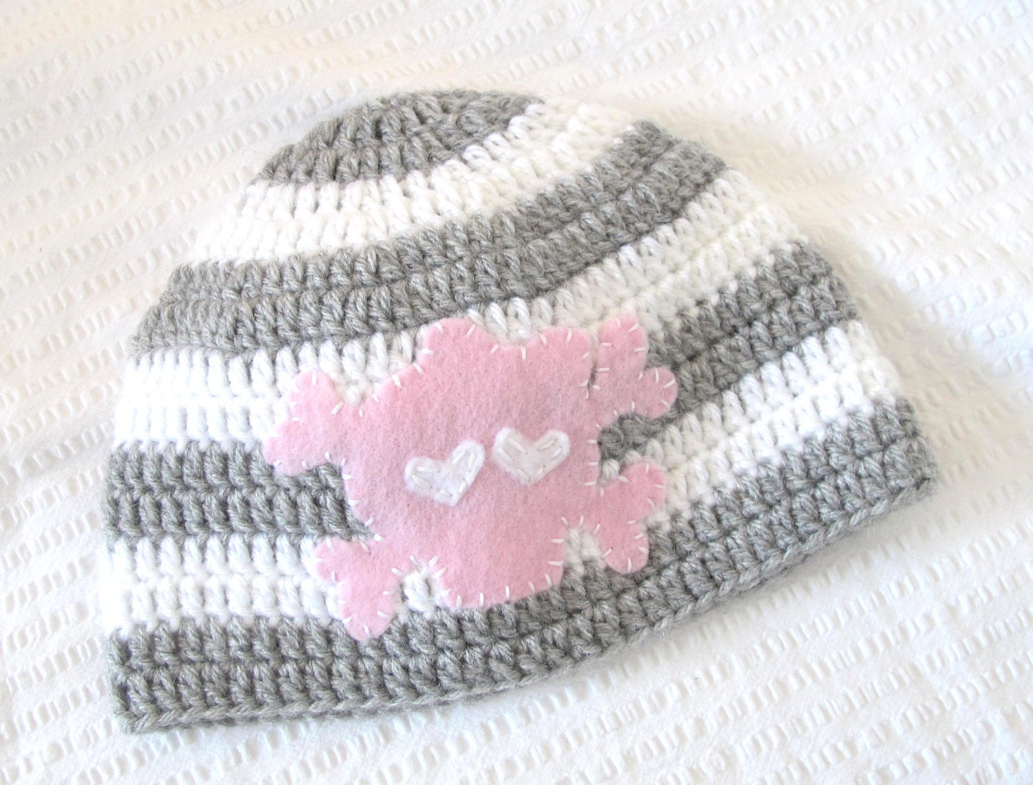 Girl Skull and Bones Hat Felt Applique Newborn/Baby Hat - sizes Newborn, 0-3, 3-6, & 6-12