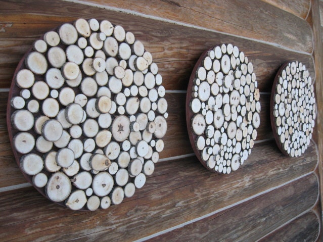 Rustic Wood Slice Wall Sculpture -  Set of Three 18 Inch Circles
