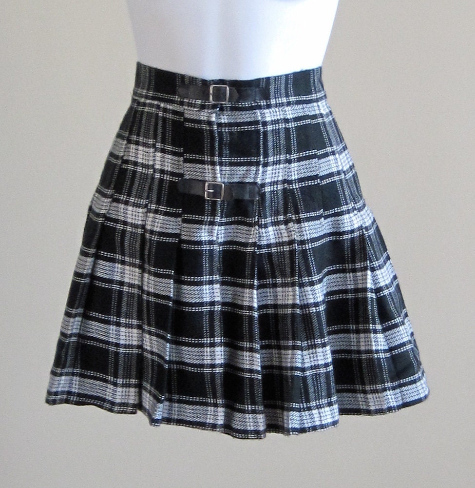 Black And White Plaid Mini Skirt 89