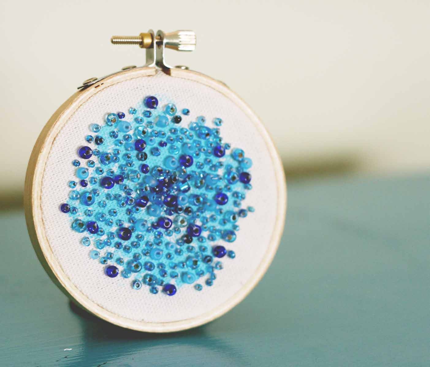 Blue sparkly embroidery hoop home decor -  tiny 3 inch size - makenziandmadilyn