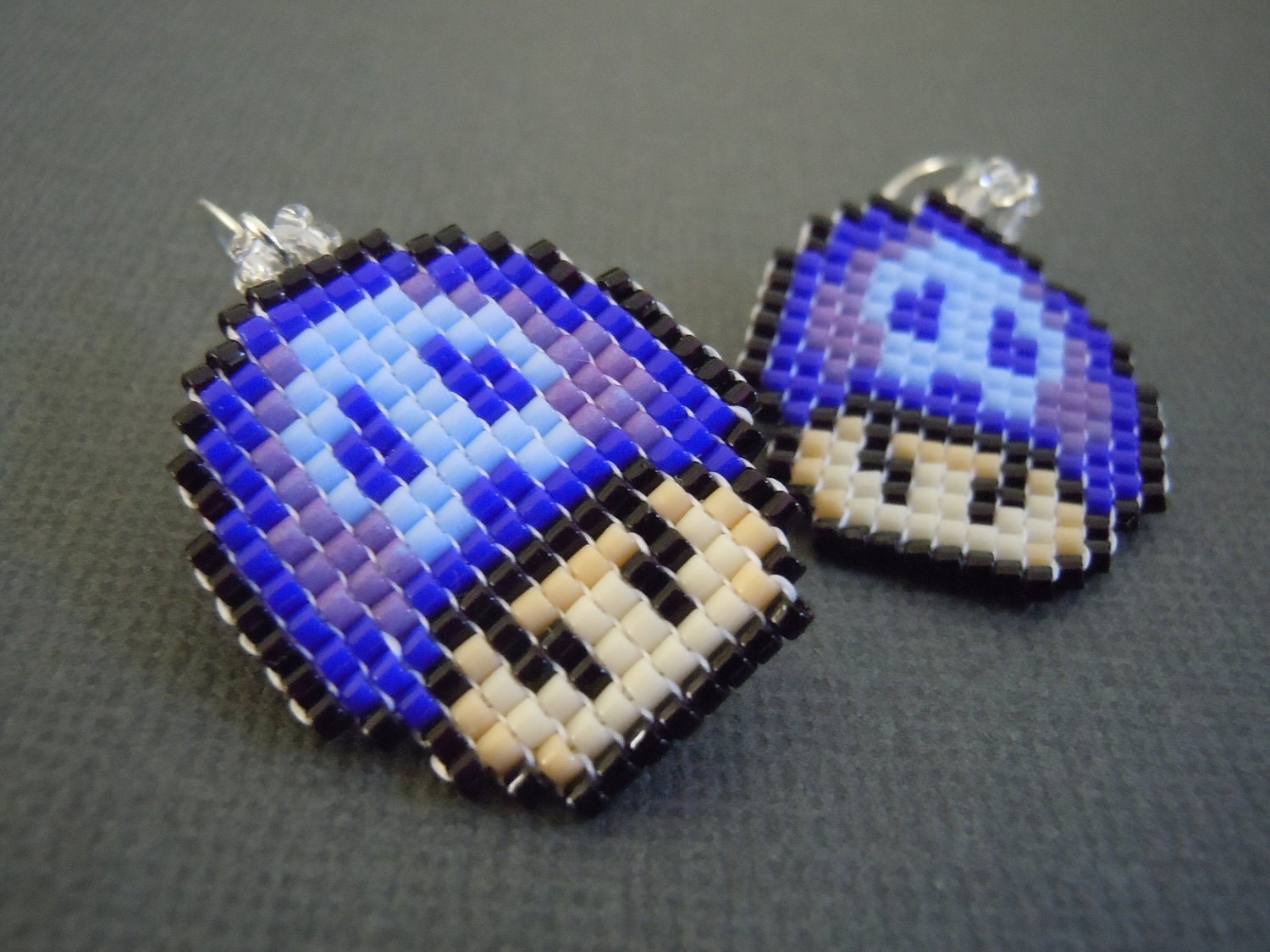 Hand Woven Seed Bead Tri-Colored Poison Mushroom Pixel Earrings