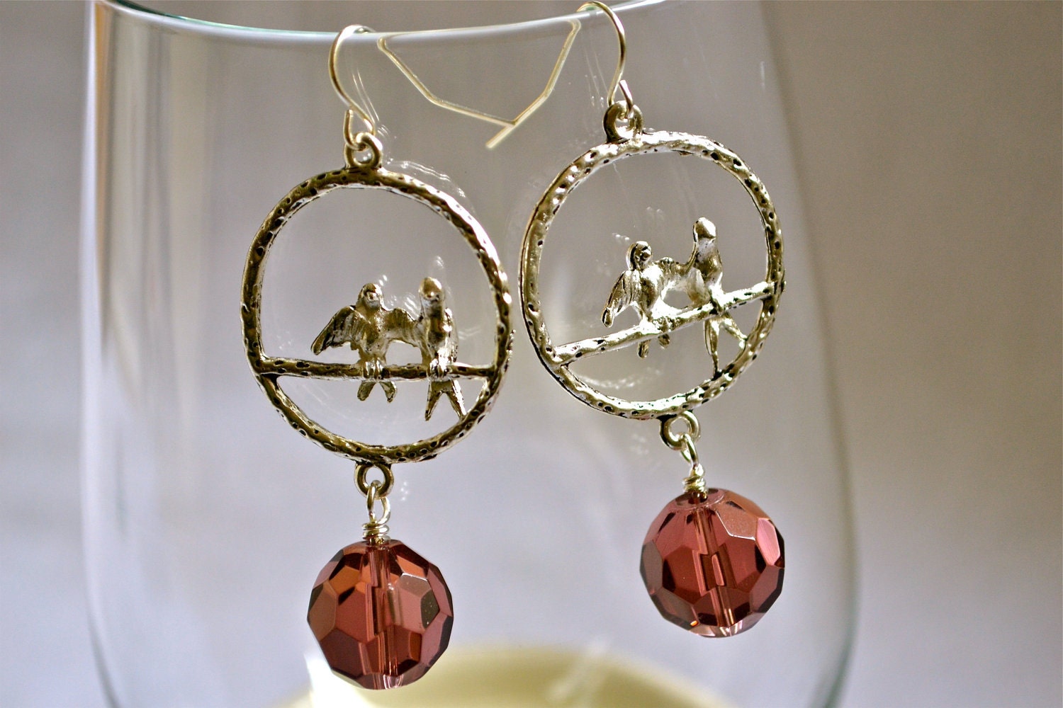 Love Birds with Purple Dangle Earrings
