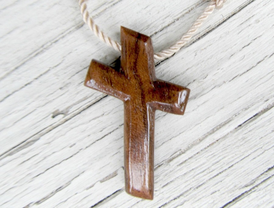 Wooden Cross Necklace - Walnut Hardwood - Men's Jewelry