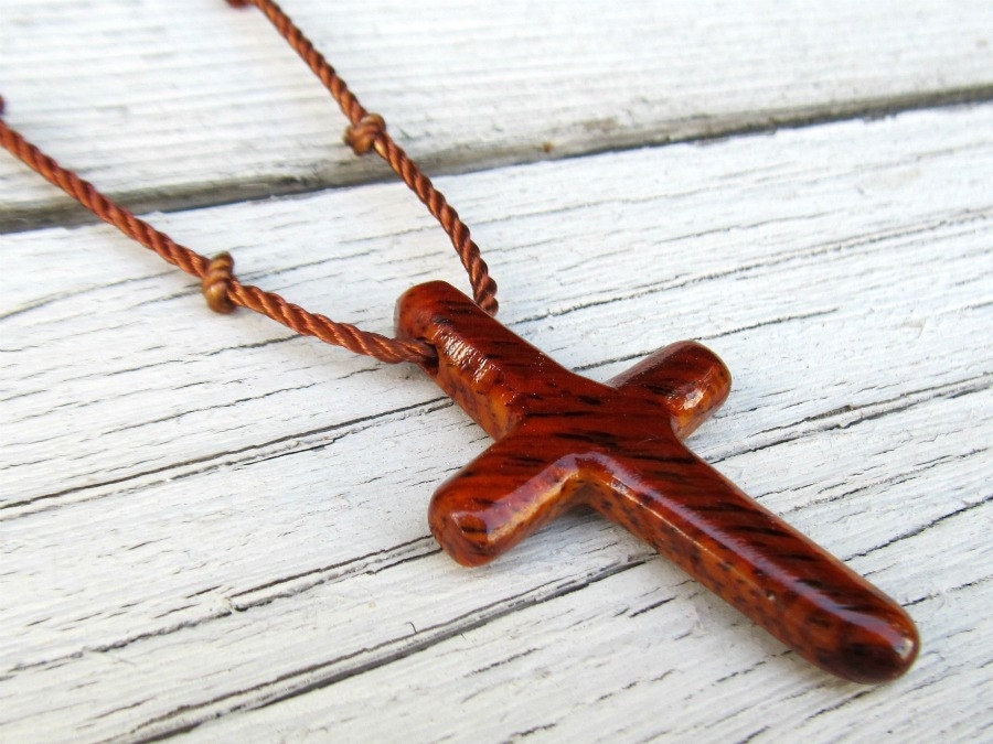 Wood Cross Necklace - Mexican Cocobolo - Necklaces for Men