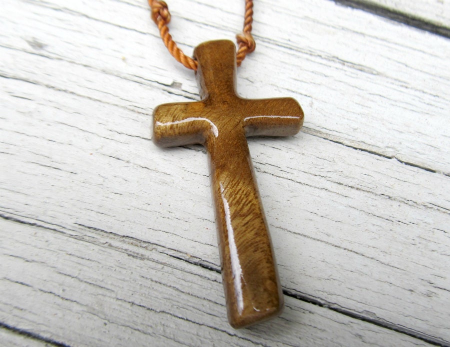 Wooden Cross Pendant - Oregon Myrtle Wood - Jewelry for Men