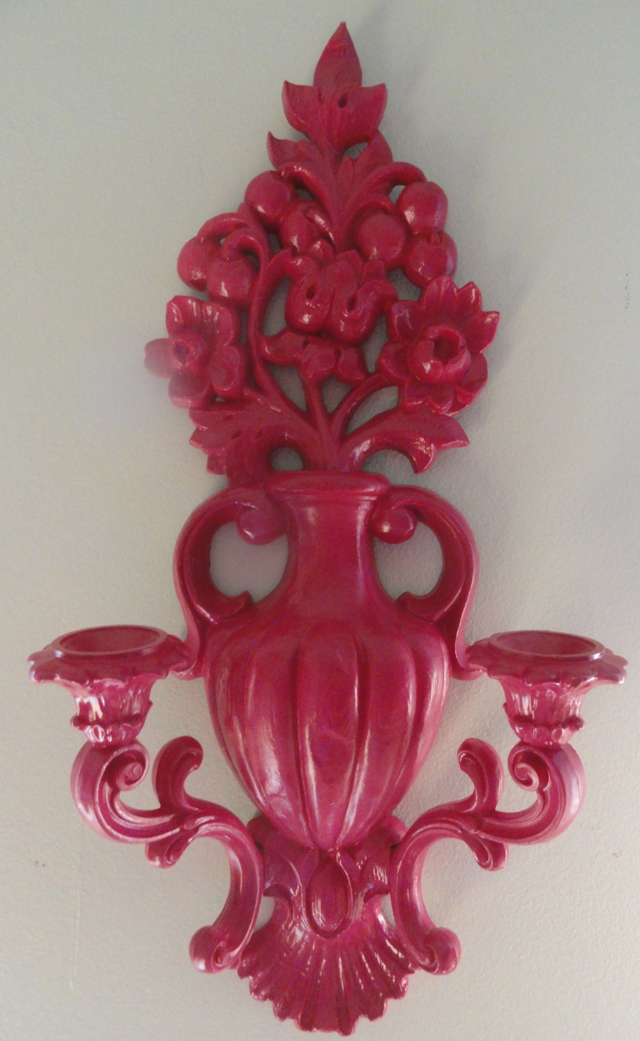 Bright Pink Glossy Black Vintage Paris Apt Baroque Sconce