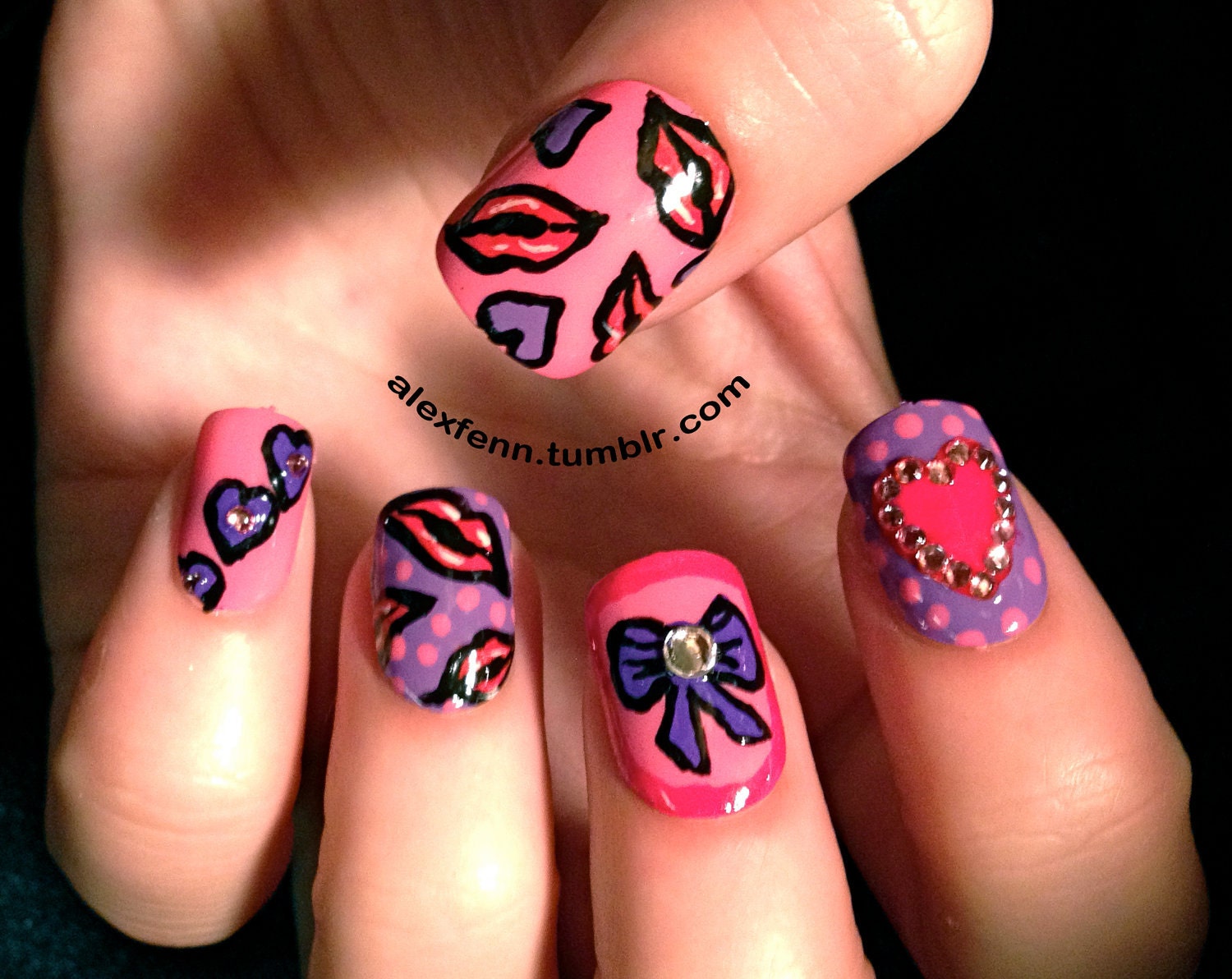 Valentine/girly pink heart and bow nails