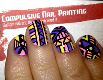Vibrant Aztec/Tribal Fake Nails