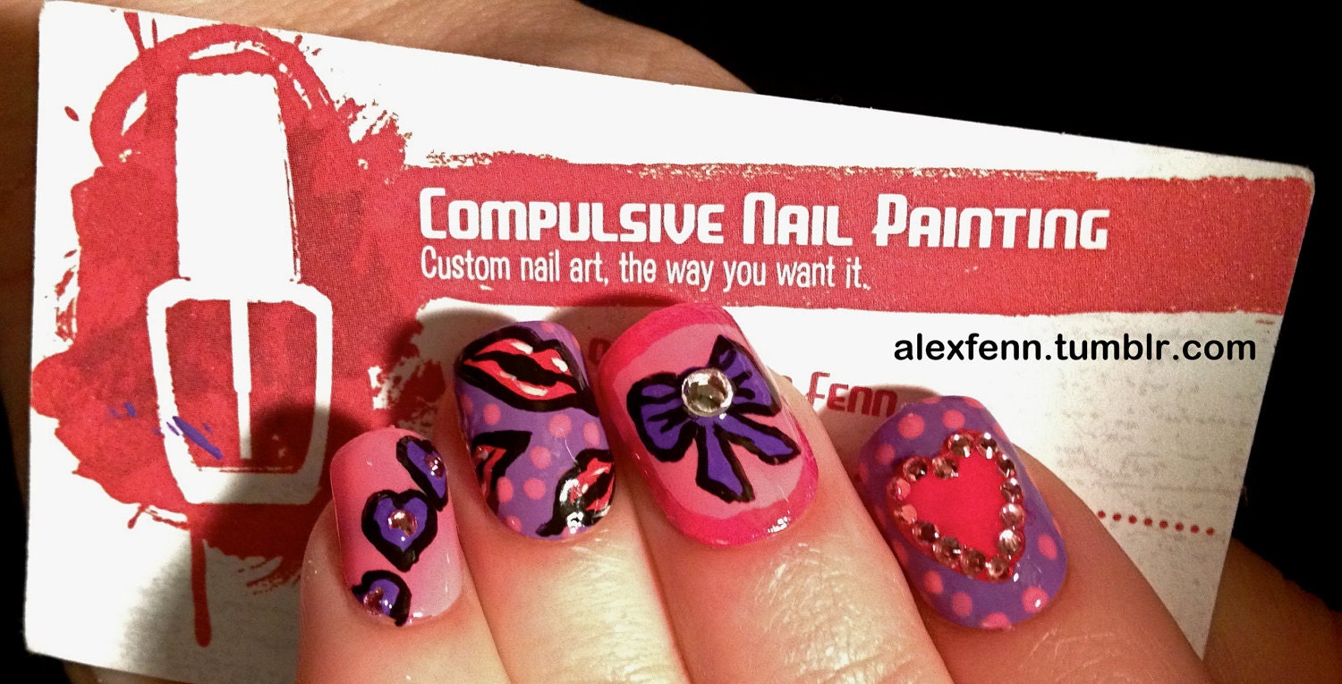 Valentine/girly pink heart and bow nails