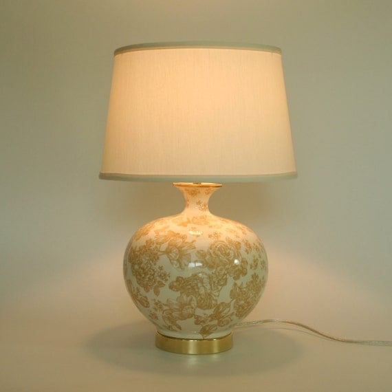 Cream Floral Toile Ceramic Lamp with Ivory Shade
