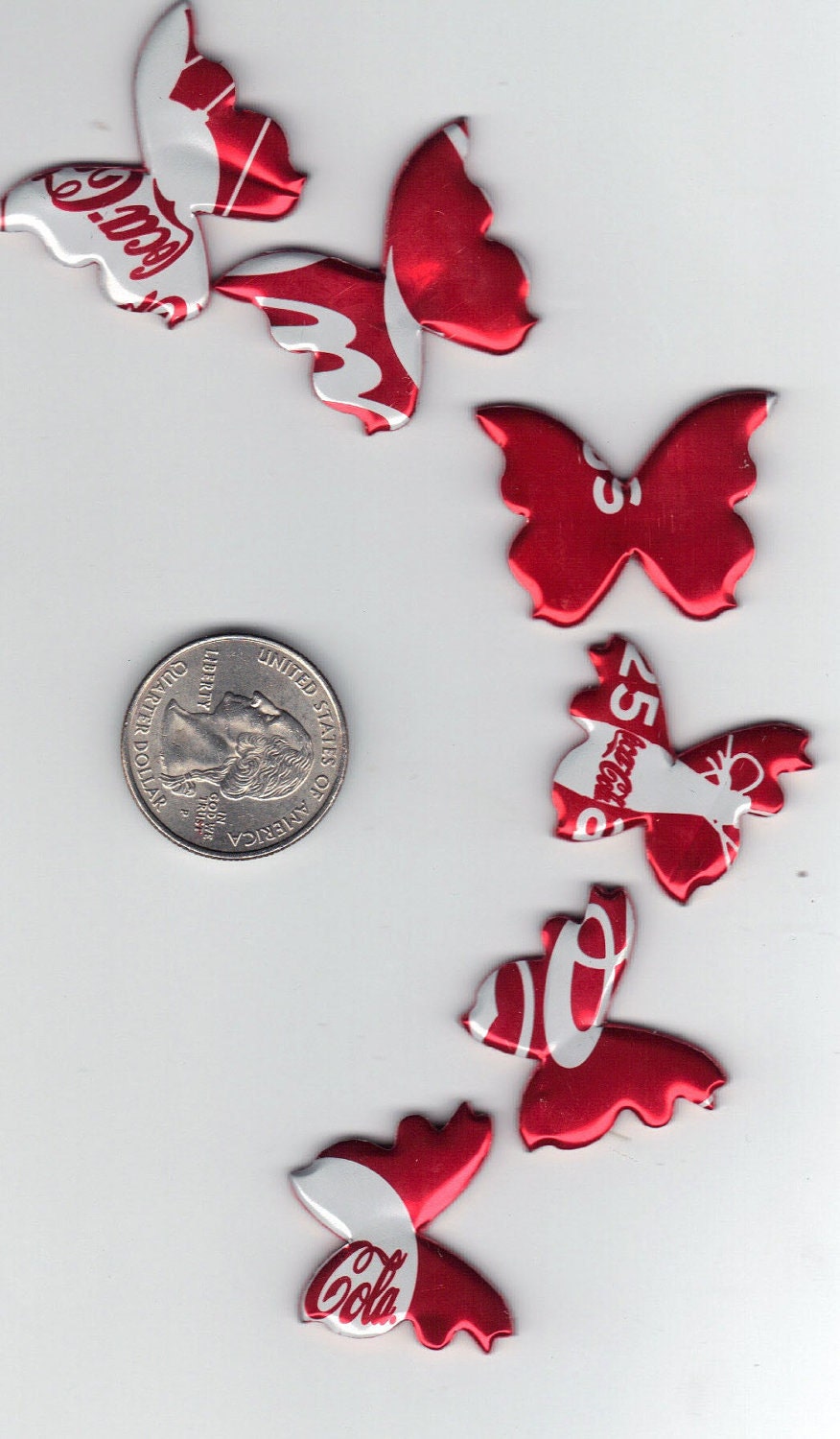 6 TINY BUTTERFLIES MAGNETS from recycled can